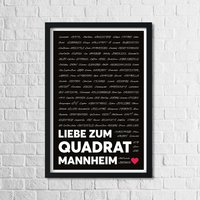 Mannheim Poster Liebe Zum Quadrat Schwarz von StadtkinderCom
