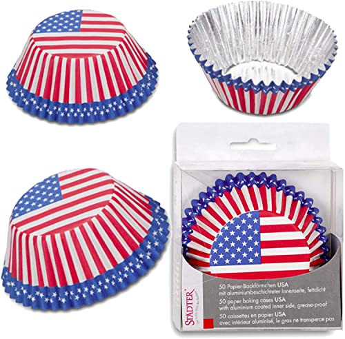 50 Party-Muffinförmchen * USA + Amerika * für Länderparty oder Geburtstag | Muffin Muffins Party Kindergeburtstag Mottoparty US Stars Stripes blau Weiss rot von Städter
