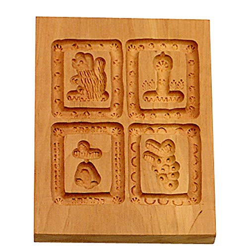 Städter 848078 Springerles- Model 4 Bilder Backform, Holz, braun, 12 x 10 x 3 cm, von Staedter