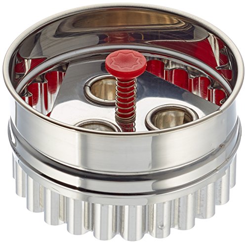 Städter 966339 große Ausstechform Linzer mit Auswerfer 3 Loch, edelstahl, silber / rot, 6,5 x 6,5 x 4 cm, von Städter
