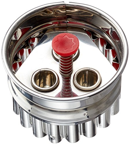 Städter 966056 Linzer- Ausstecher mit Auswerfer 3-Loch, Edelstahl, Silber/rot, 4,8 x 4,8 x 4,8 cm von Städter