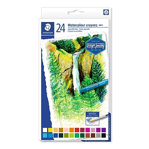 STAEDTLER 223 C24 Aquarellkreide (hochopake Farben, leicht verwischbar, wasservermalbar, mit Papierbanderole, Durchmesser 8 mm, rund) Kartonetui mit 24 leuchtenden Farben von Staedtler