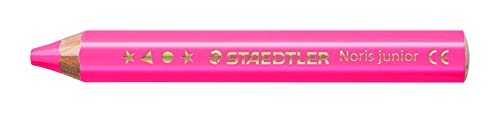 STAEDTLER 3in1 Buntstift Noris junior Bunt-,Wachsmal- und Aquarellstift, neon pink, extra bruchsicher, ideal für Kinder, für viele Oberflächen, 6 Buntstifte in neon pink, 140-F23 von Staedtler