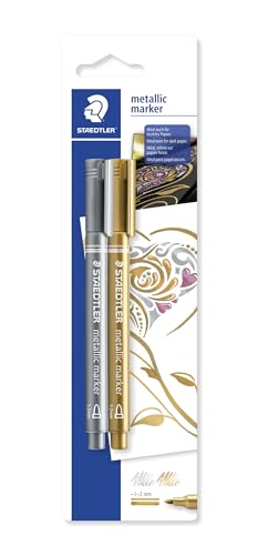 STAEDTLER 8323-S BK2 Metallic Marker, 2 Stück auf Blisterkarte, gold/Silber, mehrfarbig von Staedtler