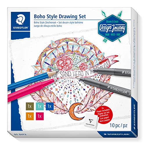 STAEDTLER Boho Style Zeichenset, Komplett-Set zum Erstellen einer Zeichnung im farbenfrohen Boho-Style, 61 DJT3 von STAEDTLER