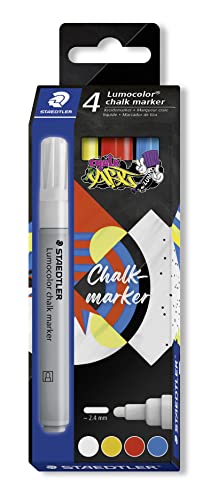 STAEDTLER Kreidemarker Lumocolor ART, deckend, feucht abwischbar, Rundspitze, Linienbreite ca. 2,4 mm, hohe Farbbrillanz, 4 chalk marker in sortierten Farben, 344 C4 STAEDTLER Kreidemarker Lumocolor ART, deckend, feucht abwischbar, Rundspitze, Linienbreite ca. 2,4 mm, hohe Farbbrillanz, 4 chalk marker in sortierten Farben, 344 C4 von STAEDTLER