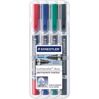 STAEDTLER Lumocolor duo Permanentmarker farbsortiert 0,6 - 1,5 mm - 4 Stück von Staedtler