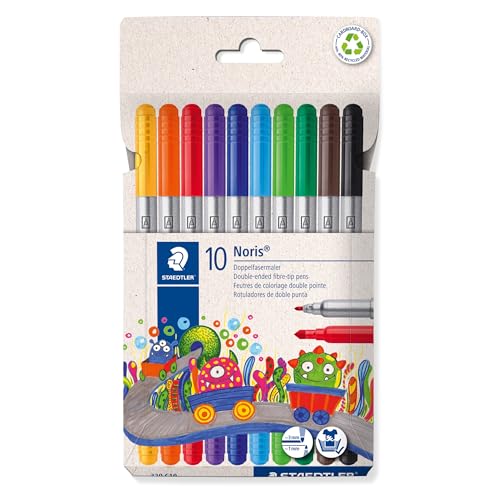 Staedtler Noris 320 Doppelfasermaler, eindrucksichere Spitze, auswaschbar, Strichbreite 1-3 mm, Kartonetui mit 10 Fasermalern in sortierten Farben, 320 C10 Staedtler Noris 320 Doppelfasermaler, eindrucksichere Spitze, auswaschbar, Strichbreite 1-3 mm, Kartonetui mit 10 Fasermalern in sortierten Farben, 320 C10 von STAEDTLER