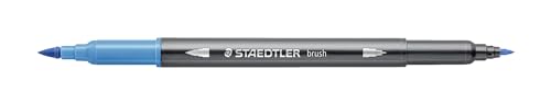 STAEDTLER aquarell Doppelfasermaler Design Journey, aquablau, feine Spitze und flexible Pinselspitze, wasservermalbar, 10 aquablaue Filzstifte, 3001-34 von STAEDTLER