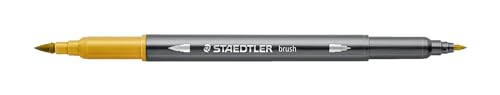 STAEDTLER aquarell Doppelfasermaler Design Journey, goldocker, feine Spitze und flexible Pinselspitze, wasservermalbar, 10 goldocker Filzstifte, 3001-16 von STAEDTLER