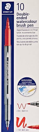 STAEDTLER aquarell Doppelfasermaler Design Journey, türkis, feine Spitze und flexible Pinselspitze, wasservermalbar, 10 türkise Filzstifte, 3001-54 von Staedtler