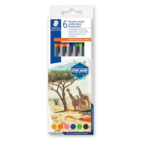 STAEDTLER Doppelfasermaler wasservermalbar, für Aquarell-Effekte, zwei Linienbreiten, feine Spitze und breite Pinselspitze, Kartonetui mit 6 brillanten Farben, 3001 C6-3 STAEDTLER Doppelfasermaler wasservermalbar, für Aquarell-Effekte, zwei Linienbreiten, feine Spitze und breite Pinselspitze, Kartonetui mit 6 brillanten Farben, 3001 C6-3 von STAEDTLER