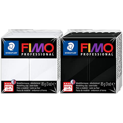 Staedtler FIMO Professional Oven Bake Polymer Modelliermasse, 85 g, Schwarz / Weiß, 2 Stück von Staedtler