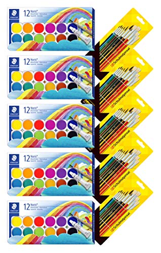 Staedtler Noris Club 888 NC12 Farbkasten, leicht mischbare Wasserfarben, hohe Farbbrillanz, hervorragende Deckkraft, Set aus 12 auswechselbaren Farbtöpfchen, (5, Farbkasten 12 Farben + Pinsel) von Staedtler