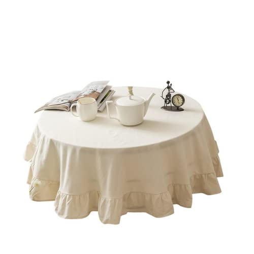 Runde Tischdecke aus Weiße Baumwoll 120x120 cm, Rüschen Design Tischtuch, Pflegeleichte Abwaschbare Tischdecke, Küchentischdekoration Tischdecken, Couchtischabdeckung von Stafeny