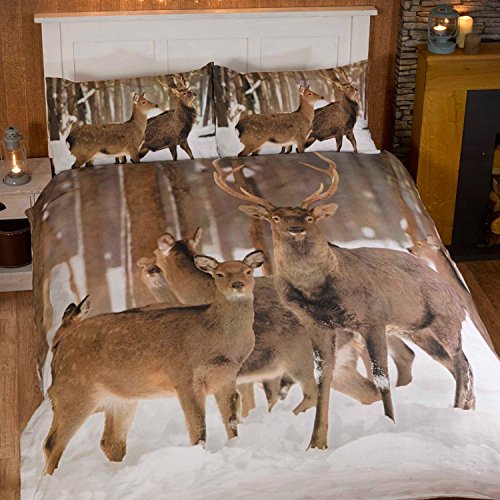 Stag Hirsch Fotografien Tiere Quilt Bettbezug und 2 Kissenbezüge Bettwäsche-Set, Mehrfarbig, Mehrfarbig, Doppelbett von Rapport Home