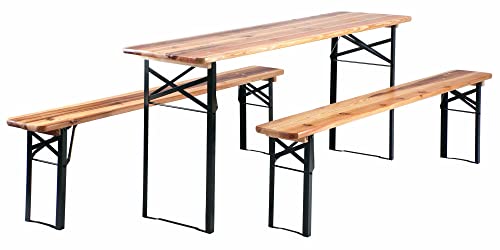 Stagecaptain Hirschgarten Bierzeltgarnitur 10x Set 177 cm Länge - Klappbare Festzeltgarnitur 10x Tisch & 20 X Bank - Sitzgarnitur Aus Holz - Einfacher Transport - Geeignet Für Innen Und Außen - Natur von Stagecaptain