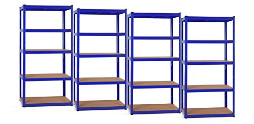 Stagecaptain 4X Set Heavyrack Lagerregal - 5 variabel montierbare Böden - Pulverbeschichtetes Metall - auch als Werkbank umbaubar - Tragkraft pro Boden: 175 kg - Tragkraft gesamt 875 kg - Blau von Stagecaptain