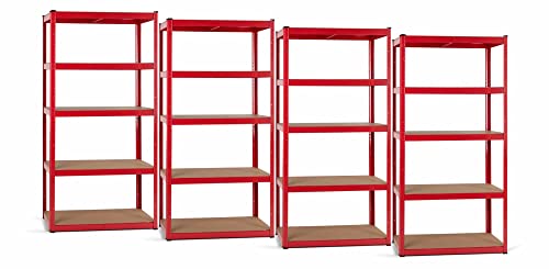 Stagecaptain 4X Set Heavyrack Lagerregal - 5 variabel montierbare Böden - Pulverbeschichtetes Metall - auch als Werkbank umbaubar - Tragkraft pro Boden: 175 kg - Tragkraft gesamt 875 kg - Rot von Stagecaptain