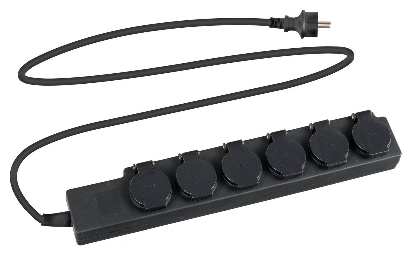 Stagecaptain 6-fach Garten-Steckdosen Steckdosenleiste 6-fach (Kabellänge 1,5 m), mit Klappendeckel, staub- und spritzwassergeschützt von Stagecaptain
