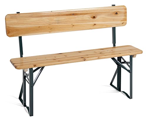 Stagecaptain BBB-119 Hirschgarten Bierzeltbank mit Lehne 119 cm - Robuste, Kurze Bierbank mit aufsteckbarer Lehne - Lackierte Oberfläche - Grün lackierte Stahlgestelle - Natur von Stagecaptain