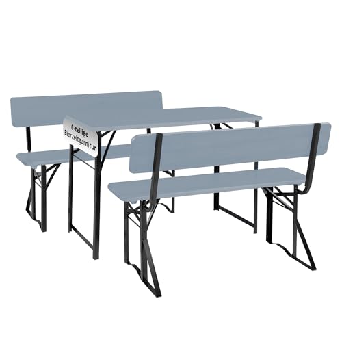 Stagecaptain BBDL-119 GY Hirschgarten Bierzeltgarnitur mit Lehne für Balkon 2X Set- Kurze Version mit 119 cm Länge - 2X Tisch, 4X Bank - Holz - klappbar - Natur von Stagecaptain