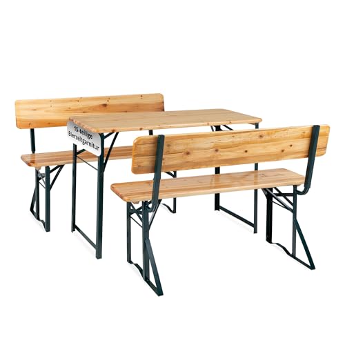 Stagecaptain BBDL-119 5X Set Hirschgarten Bierzeltgarnitur mit Lehne für Balkon - Version mit 119 cm Länge - Klappbare Festzeltgarnitur 5X Tisch, 10x Bank - Holz Sitzgarnitur - Innen & Außenbereich von Stagecaptain