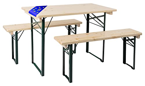 Stagecaptain BBEU-110NT Hirschgarten Bierzeltgarnitur für Balkon - Kurze Version mit 110 cm Länge - Klappbare Festzeltgarnitur 2X Tisch 4X Bank - Sitzgarnitur aus Holz - Innen & Außenbereich - Natur von Stagecaptain