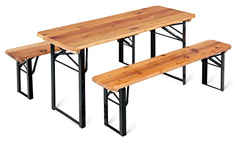 Stagecaptain BBK-110 Hirschgarten Bierzeltgarnitur für Balkon - Kurze Version mit 110 cm Länge - Klappbare Festzeltgarnitur 2X Tisch 4X Bank - Sitzgarnitur aus Holz - Innen & Außenbereich - Natur von Stagecaptain