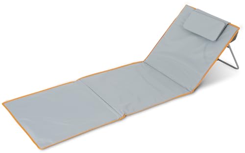 Stagecaptain Beachmatte “Layla” - Gepolsterte Strandmatte mit Kopfkissen - Stufenlos verstellbare Rückenlehne - Aufbewahrungstasche mit Reißverschluss - Leichte Faltbare Strandliege mit Tragegurt von Stagecaptain