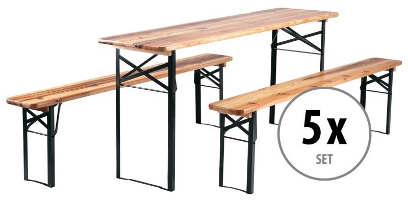 Stagecaptain Bierzeltgarnitur Hirschgarten BB-180 Sitzgarnitur 177 cm Länge, (Stehtisch Holz, 15-tlg., 10 x Bank, 5 x Tisch), Sitzmöbelset Outdoor & Indoor, klappbar von Stagecaptain