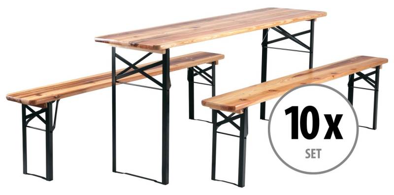 Stagecaptain Bierzeltgarnitur Hirschgarten BB-180 Sitzgarnitur 177 cm Länge, (Stehtisch Holz, 30-tlg., 20 x Bank, 10 x Tisch), Sitzmöbelset Outdoor & Indoor, klappbar von Stagecaptain