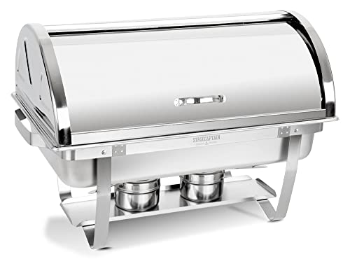 Stagecaptain CDSF-09 Chafing-Dish Speisewärmer - Edelstahl Warmhaltebehälter für Buffet und Catering - 9 L Fassungsvermögen - Speisewanne, Wasserbad, Deckel, klappbarer Standfuß & 2 Brennerbehälter von Stagecaptain