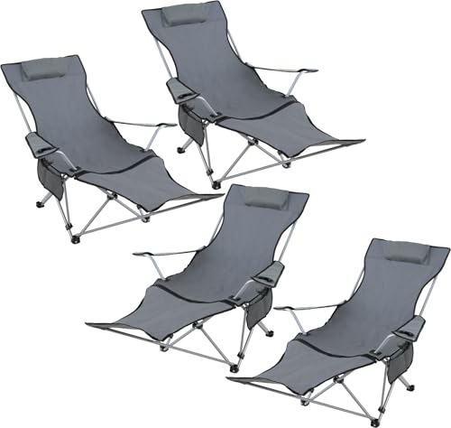 Stagecaptain CSF-600 MKII Nick Campingsessel mit Fußstütze 4xSet – Faltbarer Campingstuhl mit verstellbarer Rückenlehne, Getränkehalter & Tragetasche - Klappstuhl für Camping, Angeln & Festival - Grau von Stagecaptain