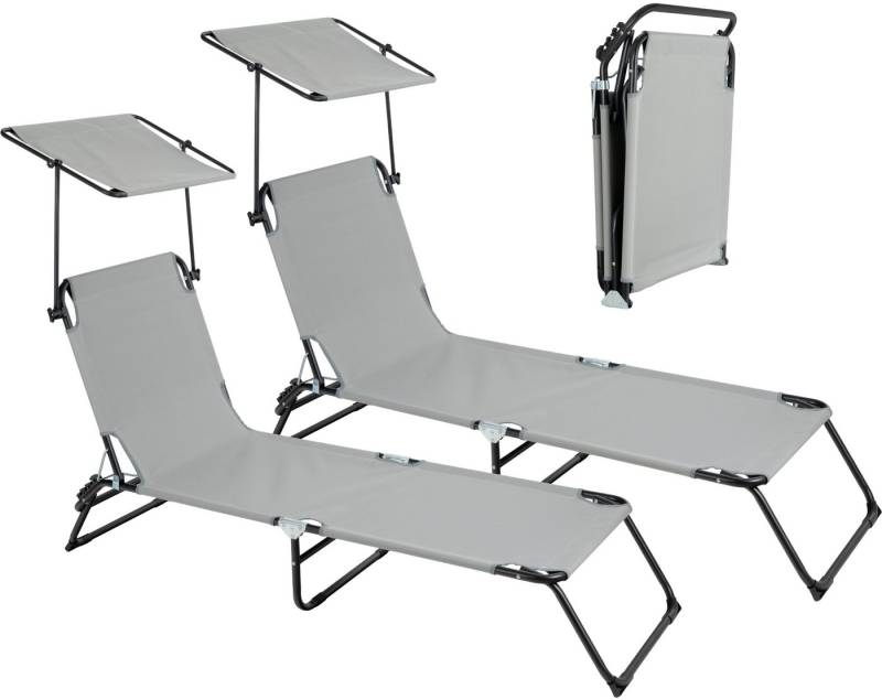 Stagecaptain Gartenliege CS-190 Sonnenliege mit Dach klappbar 2er Set - Gemütliche Gartenliegen, 1 St., mit verstellbarer Rückenlehne von Stagecaptain