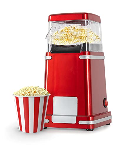 Stagecaptain PCM-1200 HA Fettfreie Heißluft-Popcorn-Maschine - Kalorienbewusster Genuss ohne Fett oder Öl - 1200 Watt - schnelle Zubereitung - Retrodesign für Movie-Liebhaber - Metallic Red von Stagecaptain