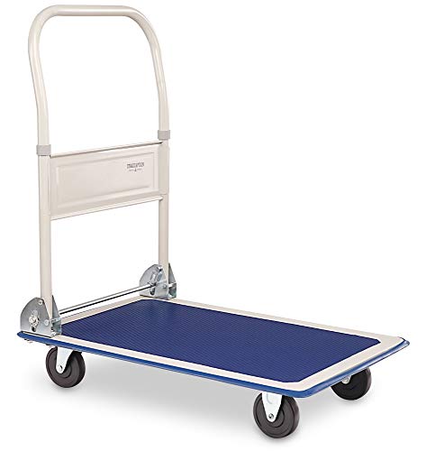 Stagecaptain Platformer Plattformwagen (Transportkarre, Klappwagen, Gummiauflage, Gummierter Kantenschutz, Einklappbarer 90° Handgriff mit Fußbedienung, 4 Rollen, Belastbar bis 150 kg) schwarz von Stagecaptain