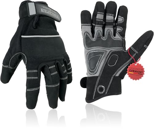 Stagecaptain RGL-5F Rigger Handschuhe 5x Set - Arbeitshandschuhe für Herren - Größe XL - lange Finger und Innenfläche aus Kunstleder - Aufgesetzte Verstärkungen - Schwarz/Grau Stagecaptain RGL-5F Rigger Handschuhe 5x Set - Arbeitshandschuhe für Herren - Größe XL - lange Finger und Innenfläche aus Kunstleder - Aufgesetzte Verstärkungen - Schwarz/Grau von Stagecaptain