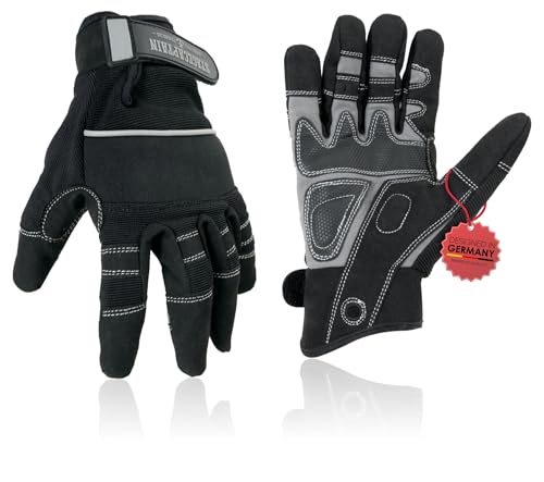 Stagecaptain RGL-5F Rigger Handschuhe - Arbeitshandschuhe für Herren - Größe L - Lange Finger und Innenfläche aus Kunstleder - Aufgesetzte Verstärkungen - Schwarz/Grau von Stagecaptain