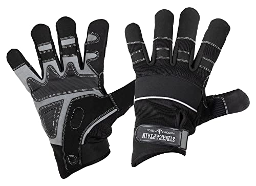 Stagecaptain RGL-5F Rigger Handschuhe - Arbeitshandschuhe für Herren - Größe XL - lange Finger und Innenfläche aus Kunstleder - Aufgesetzte Verstärkungen - Schwarz/Grau von Stagecaptain