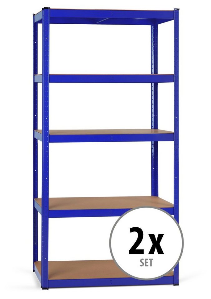 Stagecaptain Schwerlastregal Lagerregal - 5 variabel montierbare Böden - auch als Werkbank umbaubar, 2er Spar-Set 2-tlg., Tragkraft pro Boden: 175 kg, gesamt 875 kg von Stagecaptain