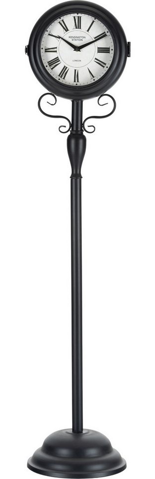 Stagecaptain Standuhr Stagecaptain BHU-11926 BK Bahnhofsuhr groß auf Ständer Schwarz, doppelseitiges Ziffernblatt & Quarzlaufwerk, Retro Metallkonstruktion von Stagecaptain