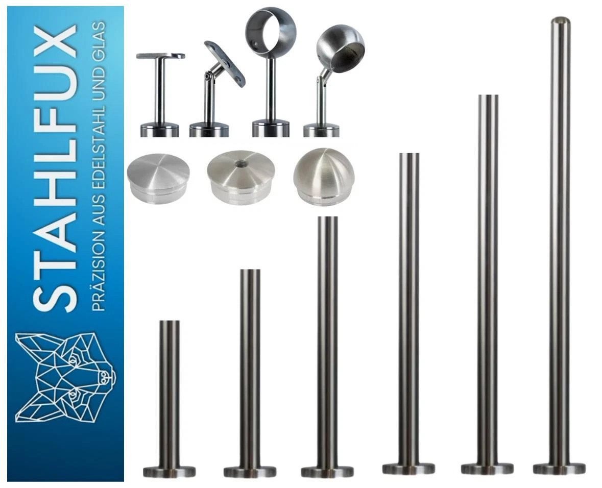 StahlFux Brüstungsgeländer Edelstahlbrüstung Edelstahlgeländer, 4.24 cm Länge, 10 cm Höhe, mit 1 Pfosten, Spar-Set, 1-tlg., Endkappe halbrund, weicher Abschluss für ein edles und zeitloses Geländerdesign StahlFux Brüstungsgeländer Edelstahlbrüstung Edelstahlgeländer, 4.24 cm Länge, 10 cm Höhe, mit 1 Pfosten, Spar-Set, 1-tlg., Endkappe halbrund, weicher Abschluss für ein edles und zeitloses Geländerdesign von StahlFux
