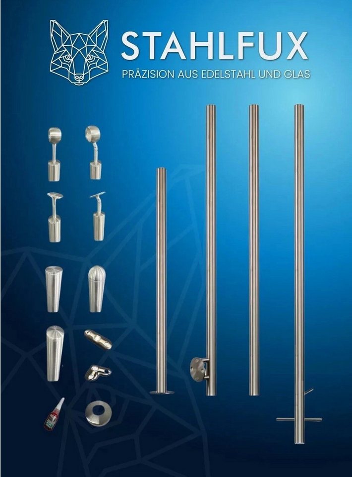 StahlFux Handlauf Edelstahlpfosten Balkongeländer, 90 cm Gesamtlänge, (Spar-Set, 1 St., für Handlauf), Seitliche Wangenmontage für Treppen, Balkone oder Podeste von StahlFux