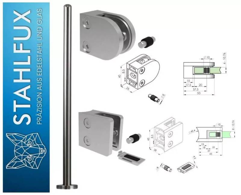 StahlFux Zaunpfosten Premium-Edelstahlpfosten mit M8-Gewinde, (Spar-Set, 1-St., für Glashalter und Blechklemmen), für Glasgeländer, Blechfüllungen oder Sichtschutzelemente von StahlFux