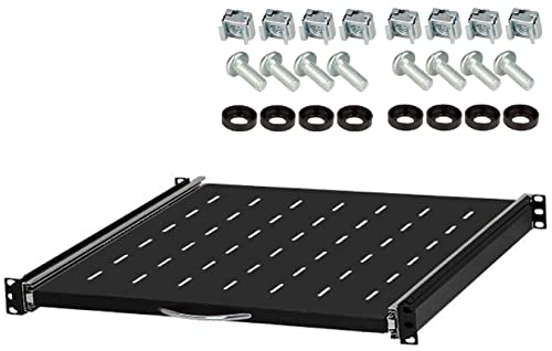 1 HE ausziehbare Rackablage, 45 cm tief in Schwarz RAL 9005, 19" 483 mm ausziebarer Fachboden Trägereinschub Rack Ablage Boden von Stahlflex