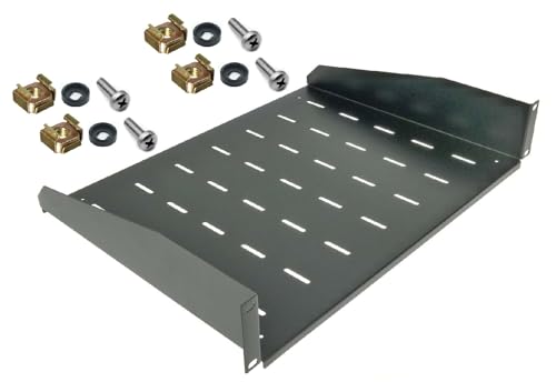2 HE Rackablage, 35 cm tief in Schwarz RAL 9005, 19" 483 mm Fachboden Trägereinschub Einlegeboden Rack Ablage Boden von Stahlflex