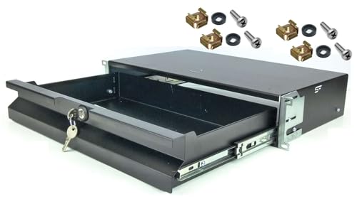 2 HE Rackschublade 27 cm tief in Schwarz RAL 9005, 19" 483 mm mit Schloss, Server Rack Schublade von Stahlflex