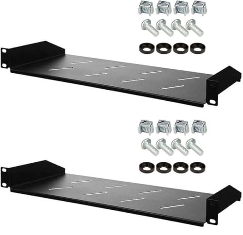 2 Stück 1 HE Rackablage, 17 cm tief in Schwarz RAL 9005, 19" 483 mm Fachboden Trägereinschub Einlegeboden Rack Ablage Boden von Stahlflex