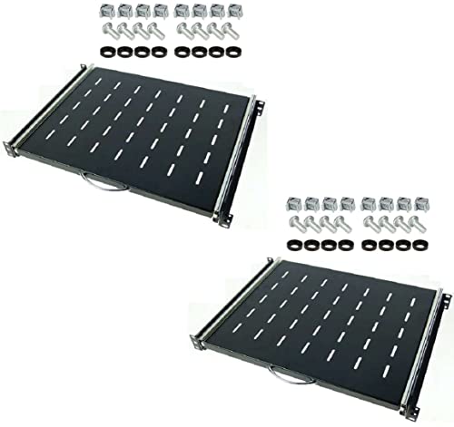 2 Stück 1 HE ausziehbare Rackablage, 35 cm tief in Schwarz RAL 9005, 19" 483 mm ausziebarer Fachboden Trägereinschub Rack Ablage Boden von Stahlflex